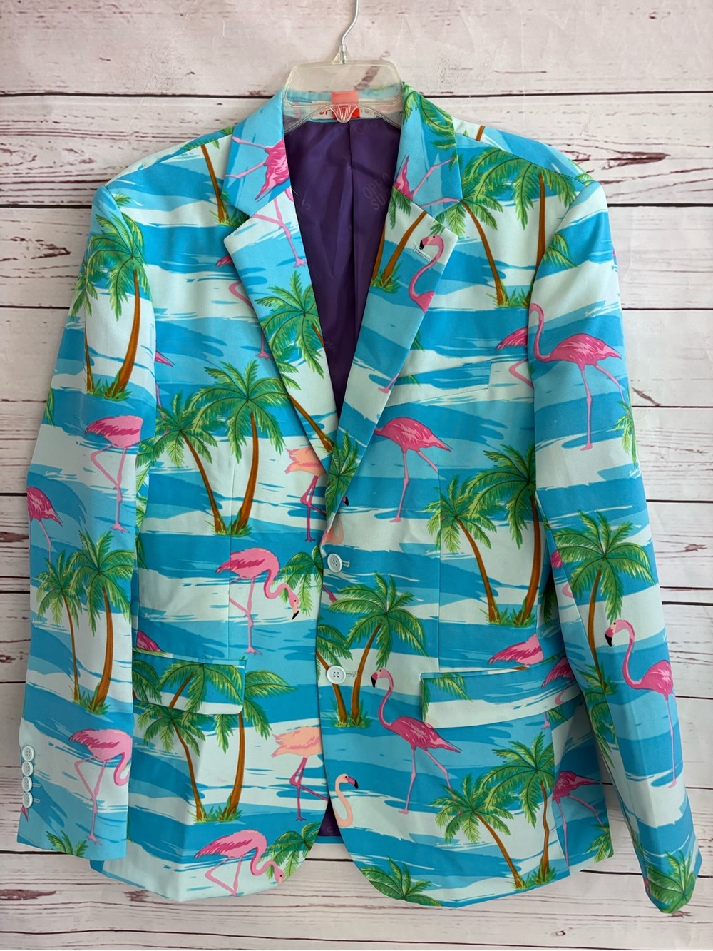 Opposuits Mens Blue Flamingo Tropical Blazer Suit Jacket Size 42 Party Palm Tree